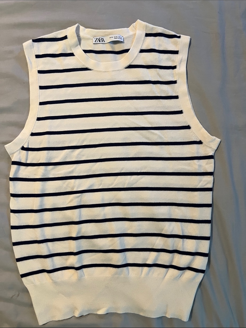 Zara Navy & White Striped Sleeveless Knit Top